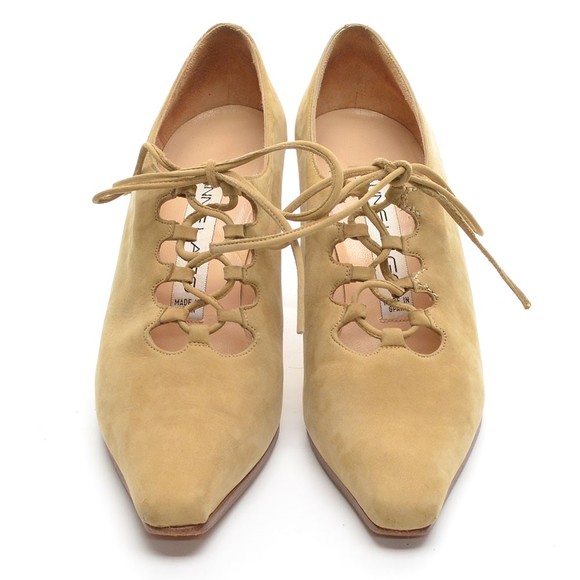 Annie Lago Tan Suede Almond Toe Lace Up Pumps 8 B - Picture 3 of 8